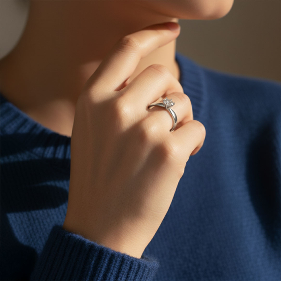 Pierścionek z białego złota z diamentem 0.4 ct - próba 585 Pierścionek z białego złota z diamentem 0.4 ct - próba 585