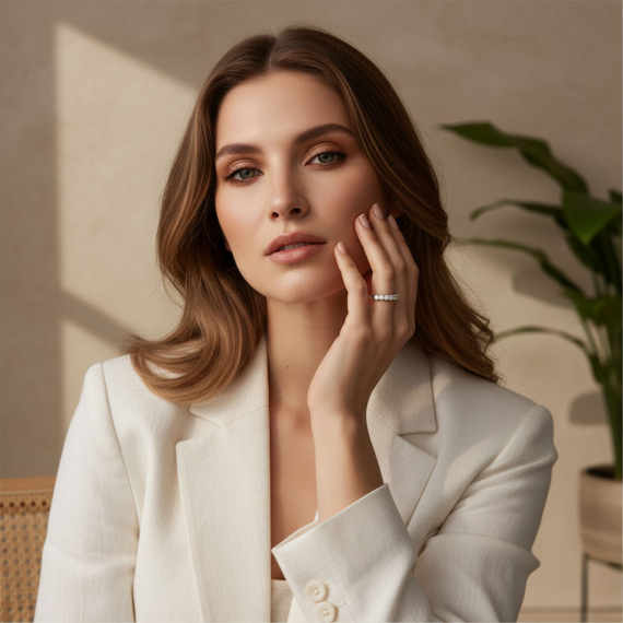Pierścionek z białego złota z diamentami 0.7 ct - próba 585 Pierścionek z białego złota z diamentami 0.7 ct - próba 585