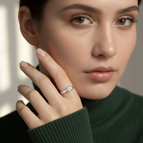 Pierścionek z białego złota z diamentami 0.15 ct motyw serca - próba 585 Pierścionek z białego złota z diamentami 0.15 ct motyw serca - próba 585