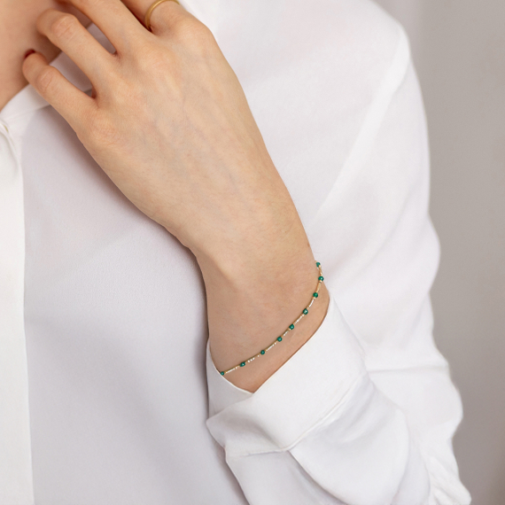 Złota bransoletka z jadeitem - próba 585 Złota bransoletka z jadeitem - próba 585
