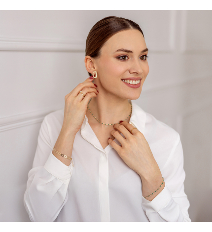 Złota bransoletka z jadeitem - próba 585 Złota bransoletka z jadeitem - próba 585