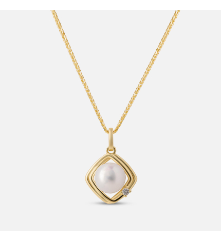 Złota zawieszka z perłą i diamentem 0.02 ct - próba 585 Złota zawieszka z perłą i diamentem 0.02 ct - próba 585