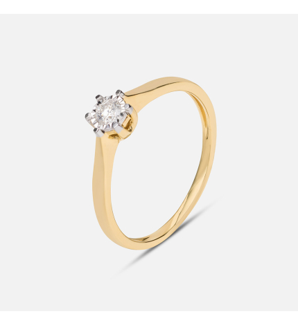 Złoty elegancki pierścionek z diamentem 0.11 ct - próba 585 Złoty elegancki pierścionek z diamentem 0.11 ct - próba 585