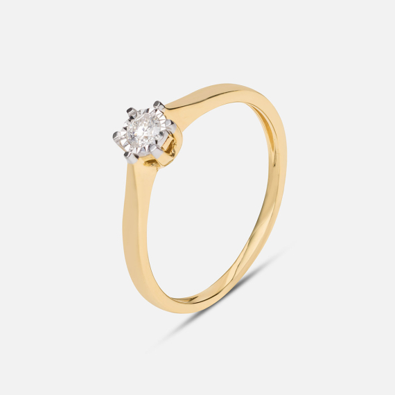 Złoty elegancki pierścionek z diamentem 0.11 ct - próba 585