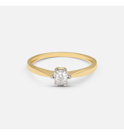 Złoty elegancki pierścionek z diamentem 0.11 ct - próba 585 Złoty elegancki pierścionek z diamentem 0.11 ct - próba 585