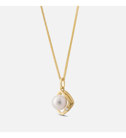 Złota zawieszka z perłą i diamentem 0.02 ct - próba 585 Złota zawieszka z perłą i diamentem 0.02 ct - próba 585