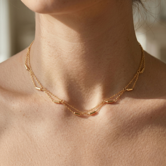 Złoty naszyjnik choker z łańcuszkami - próba 375 Złoty naszyjnik choker z łańcuszkami - próba 375