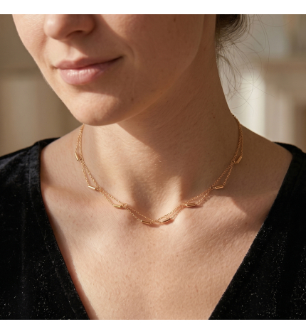 Złoty naszyjnik choker z łańcuszkami - próba 375 Złoty naszyjnik choker z łańcuszkami - próba 375