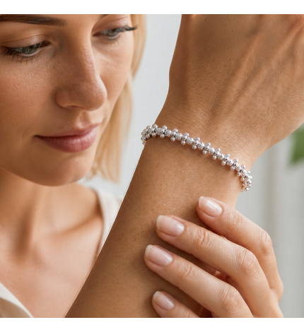 Srebrna bransoletka z motywem diamentowanych kulek - próba 925 Srebrna bransoletka z motywem diamentowanych kulek - próba 925