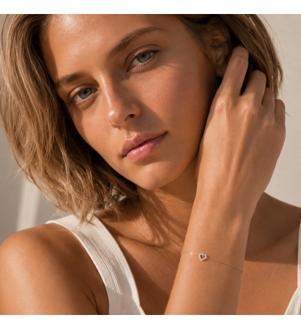 Złota bransoletka z zawieszką serce z diamentami 0.07 ct - próba 585 Złota bransoletka z zawieszką serce z diamentami 0.07 ct - próba 585