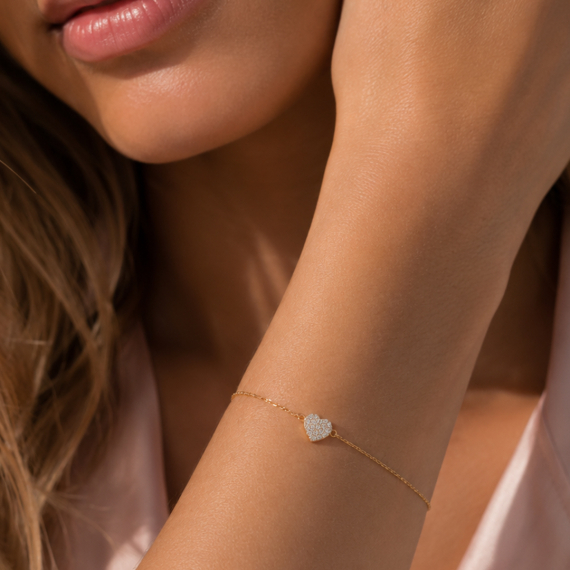 Złota bransoletka z zawieszką serce z diamentami 0.09 ct - próba 585 Złota bransoletka z zawieszką serce z diamentami 0.09 ct - próba 585