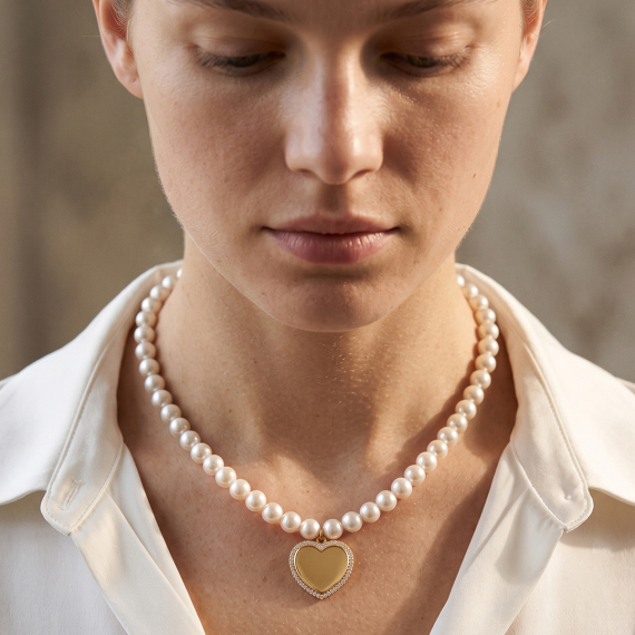 Naszyjnik z perłami Akoya - motyw serca Naszyjnik z perłami Akoya - motyw serca