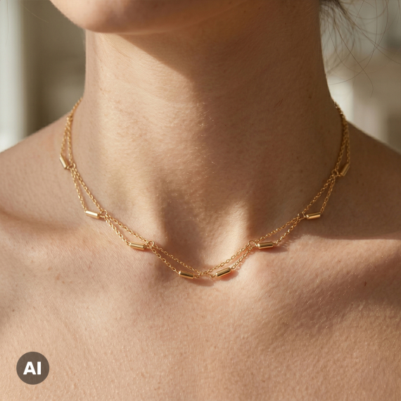 Złoty naszyjnik choker z łańcuszkami - próba 375 Złoty naszyjnik choker z łańcuszkami - próba 375