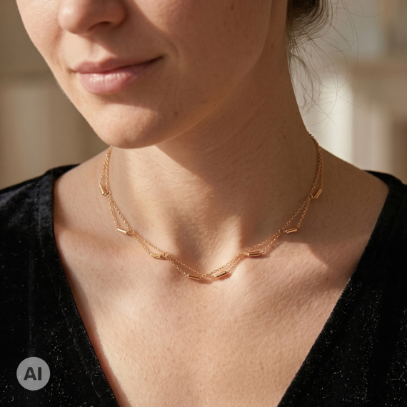 Złoty naszyjnik choker z łańcuszkami - próba 375 Złoty naszyjnik choker z łańcuszkami - próba 375