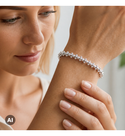 Srebrna bransoletka z motywem diamentowanych kulek - próba 925 Srebrna bransoletka z motywem diamentowanych kulek - próba 925