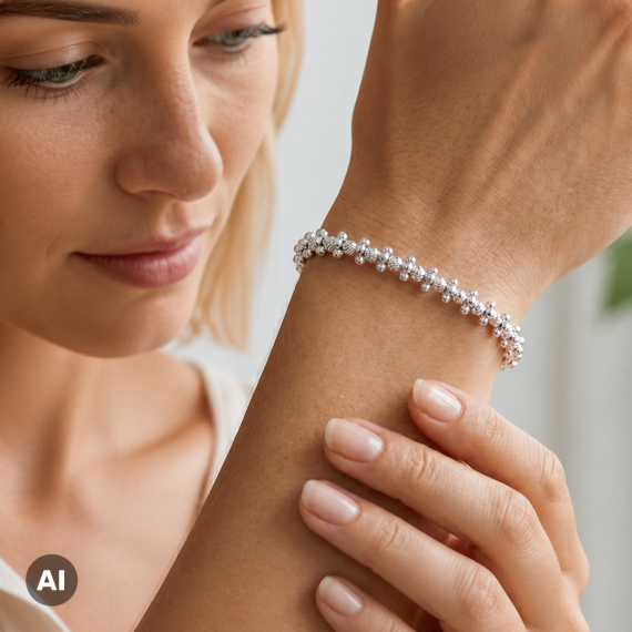 Srebrna bransoletka z motywem diamentowanych kulek - próba 925 Srebrna bransoletka z motywem diamentowanych kulek - próba 925