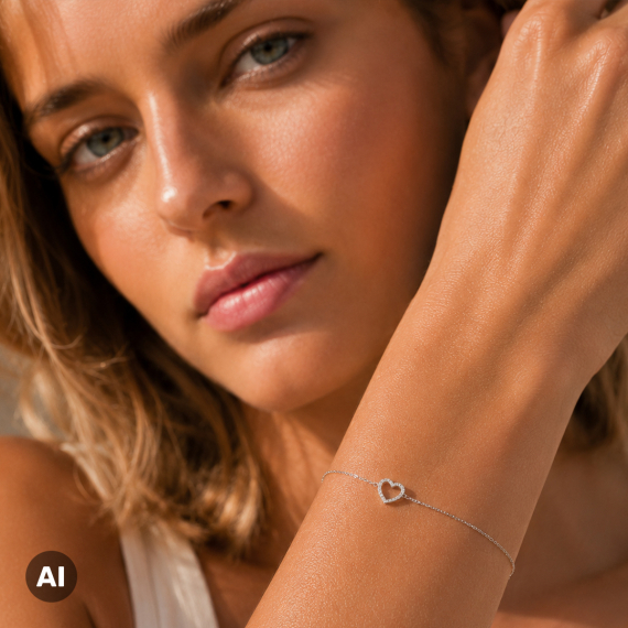 Bransoletka z zawieszką serce z białego złota z diamentami 0.07 ct - próba 585 Bransoletka z zawieszką serce z białego złota z diamentami 0.07 ct - próba 585