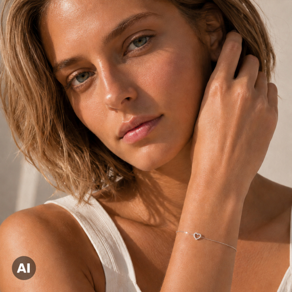 Bransoletka z zawieszką serce z białego złota z diamentami 0.07 ct - próba 585 Bransoletka z zawieszką serce z białego złota z diamentami 0.07 ct - próba 585