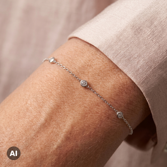 Bransoletka z białego złota z diamentami 0.07 ct - próba 585 Bransoletka z białego złota z diamentami 0.07 ct - próba 585