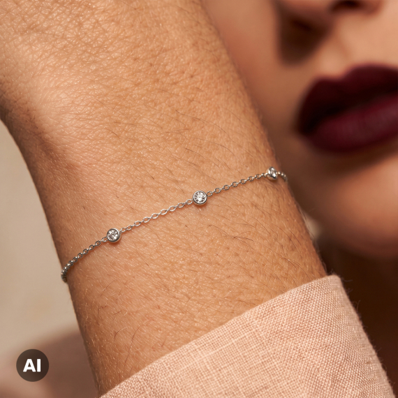 Bransoletka z białego złota z diamentami 0.07 ct - próba 585 Bransoletka z białego złota z diamentami 0.07 ct - próba 585