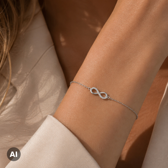 Bransoletka z białego złota z zawieszką Znak Nieskończoności z diamentami 0.05 ct - próba 585 Bransoletka z białego złota z zawieszką Znak Nieskończoności z diamentami 0.05 ct - próba 585