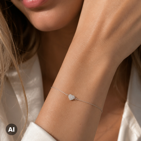 Bransoletka z białego złota z zawieszką serce z diamentami 0.09 ct - próba 585 Bransoletka z białego złota z zawieszką serce z diamentami 0.09 ct - próba 585