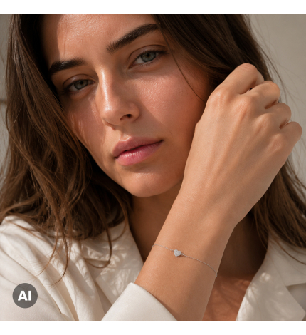 Bransoletka z białego złota z zawieszką serce z diamentami 0.09 ct - próba 585 Bransoletka z białego złota z zawieszką serce z diamentami 0.09 ct - próba 585