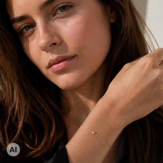 Złota bransoletka z zawieszką gwiazdy z diamentami 0.08 ct - próba 585 Złota bransoletka z zawieszką gwiazdy z diamentami 0.08 ct - próba 585