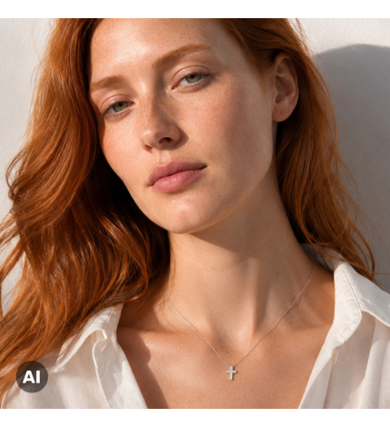 Naszyjnik z zawieszką krzyżyk z białego złota z diamentami 0.11 ct - próba 585 Naszyjnik z zawieszką krzyżyk z białego złota z diamentami 0.11 ct - próba 585