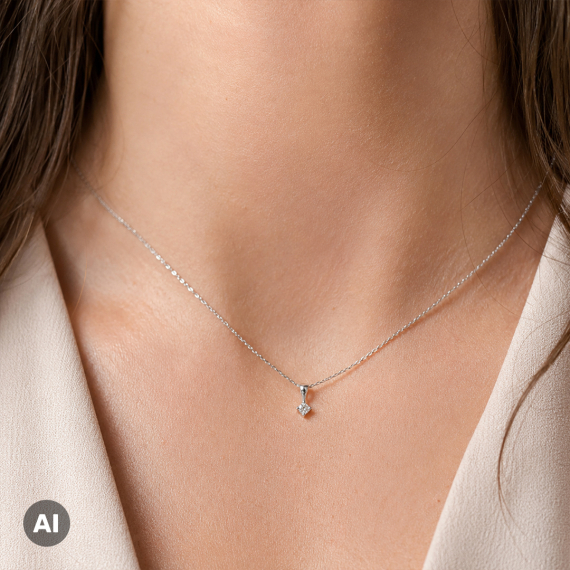 Naszyjnik z białego złota z zawieszką diamentową 0.08 ct - próba 585 Naszyjnik z białego złota z zawieszką diamentową 0.08 ct - próba 585