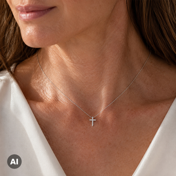 Naszyjnik z białego złota z zawieszką krzyżyk z diamentami 0.09 ct - próba 585 Naszyjnik z białego złota z zawieszką krzyżyk z diamentami 0.09 ct - próba 585