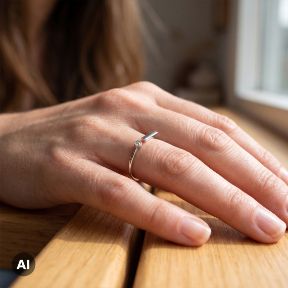 Pierścionek z białego złota z diamentem 0.02 ct - próba 585 Pierścionek z białego złota z diamentem 0.02 ct - próba 585