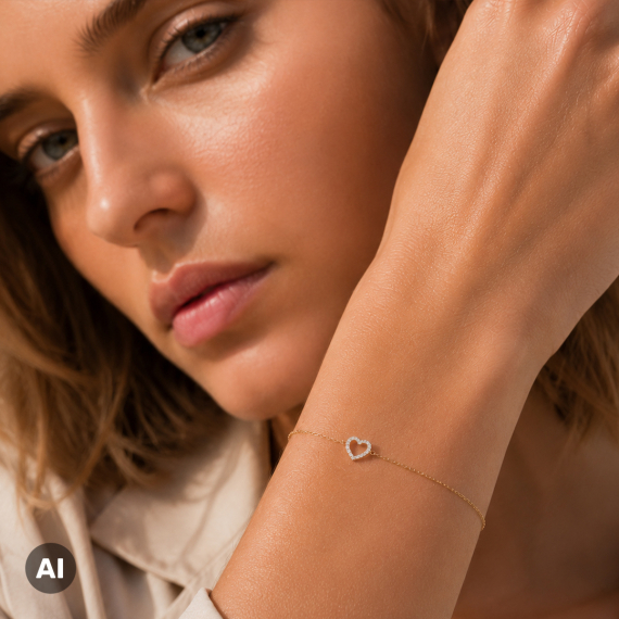 Złota bransoletka z zawieszką serce z diamentami 0.07 ct - próba 585 Złota bransoletka z zawieszką serce z diamentami 0.07 ct - próba 585