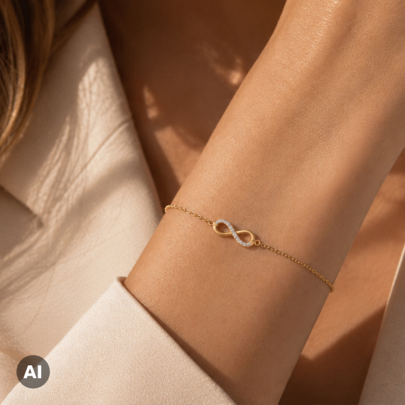Złota bransoletka z zawieszką Znak Nieskończoności z diamentami 0.05 ct - próba 585 Złota bransoletka z zawieszką Znak Nieskończoności z diamentami 0.05 ct - próba 585