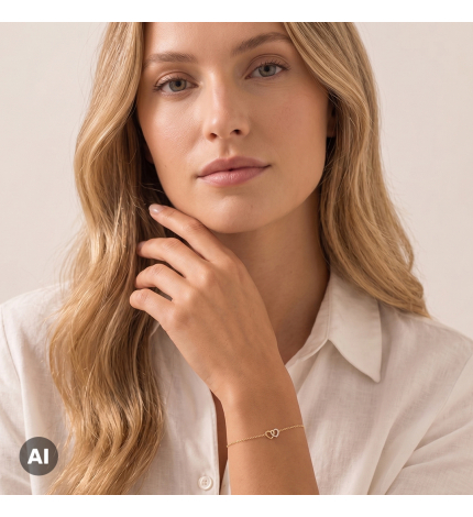 Złota bransoletka z zawieszką dwóch serc z diamentami 0.08 ct - próba 585 Złota bransoletka z zawieszką dwóch serc z diamentami 0.08 ct - próba 585