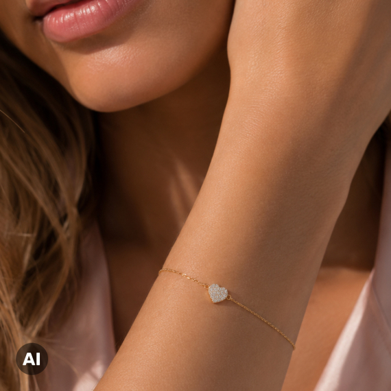Złota bransoletka z zawieszką serce z diamentami 0.09 ct - próba 585 Złota bransoletka z zawieszką serce z diamentami 0.09 ct - próba 585