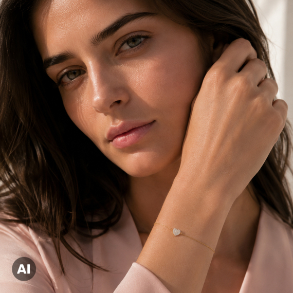 Złota bransoletka z zawieszką serce z diamentami 0.09 ct - próba 585 Złota bransoletka z zawieszką serce z diamentami 0.09 ct - próba 585