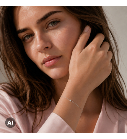 Bransoletka z zawieszką gwiazdy z białego złota z diamentami 0.08 ct - próba 585 Bransoletka z zawieszką gwiazdy z białego złota z diamentami 0.08 ct - próba 585