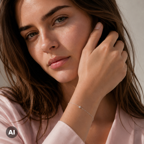 Bransoletka z zawieszką gwiazdy z białego złota z diamentami 0.08 ct - próba 585 Bransoletka z zawieszką gwiazdy z białego złota z diamentami 0.08 ct - próba 585