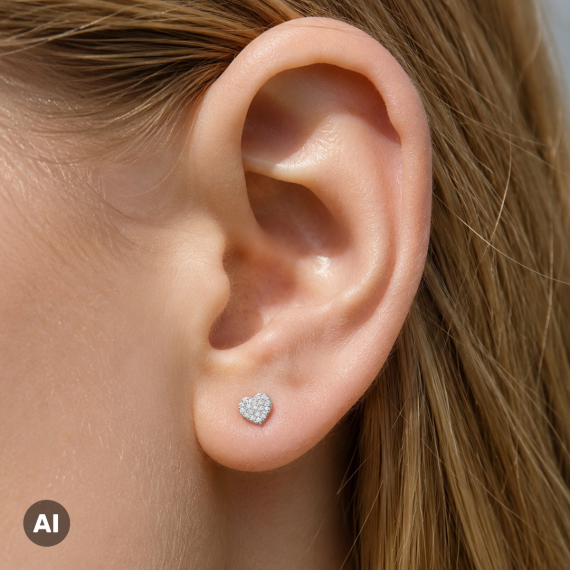 Złote kolczyki z motywem serca z diamentami 0.18 ct - próba 585 Złote kolczyki z motywem serca z diamentami 0.18 ct - próba 585