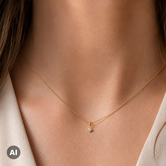 Złoty naszyjnik z zawieszką diamentową 0.08 ct - próba 585 Złoty naszyjnik z zawieszką diamentową 0.08 ct - próba 585