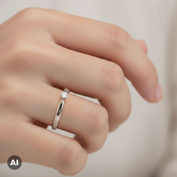 Pierścionek z białego złota z diamentem 0.1 ct - próba 585 Pierścionek z białego złota z diamentem 0.1 ct - próba 585