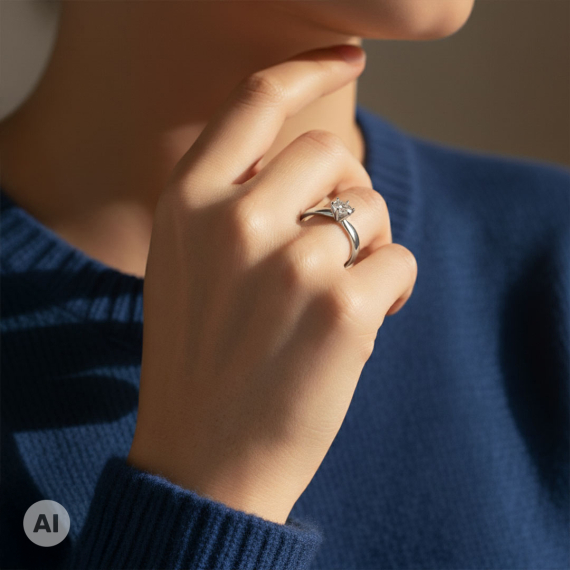 Pierścionek z białego złota z diamentem 0.4 ct - próba 585 Pierścionek z białego złota z diamentem 0.4 ct - próba 585