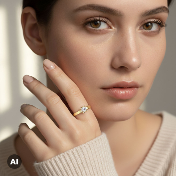 Złoty pierścionek z diamentem 0.15 ct motyw serca - próba 585 Złoty pierścionek z diamentem 0.15 ct motyw serca - próba 585