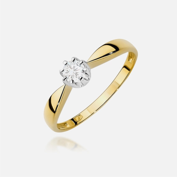 Złoty pierścionek z diamentem 0.15 ct - próba 585
