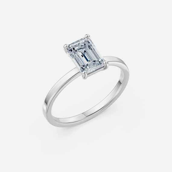 Pierścionek z białego złota z diamentem laboratoryjnym 1.5 ct o szlifie szmaragdowym - próba 585
