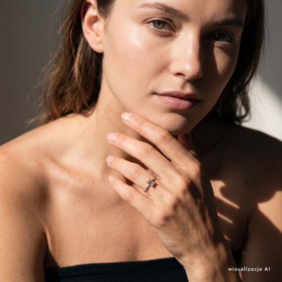 Pierścionek z białego złota z diamentem laboratoryjnym 1.5 ct o szlifie szmaragdowym - próba 585 Pierścionek z białego złota z diamentem laboratoryjnym 1.5 ct o szlifie szmaragdowym - próba 585