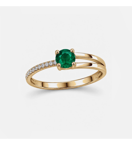 Złoty pierścionek ze szmaragdem 0.24 ct i diamentami - próba 585 Złoty pierścionek ze szmaragdem 0.24 ct i diamentami - próba 585