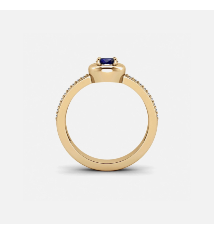 Złoty pierścionek z szafirem 0.56 ct i diamentami - próba 585 Złoty pierścionek z szafirem 0.56 ct i diamentami - próba 585