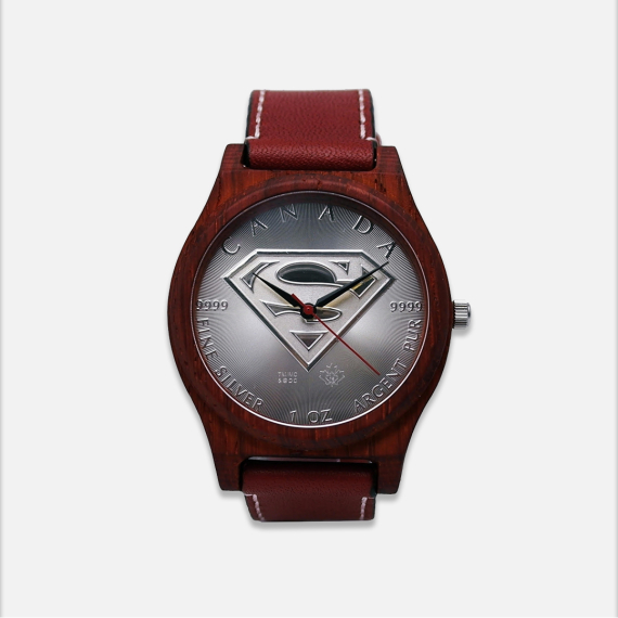 Ekskluzywny zegarek drewniany z monetą Superman - Goldenmark